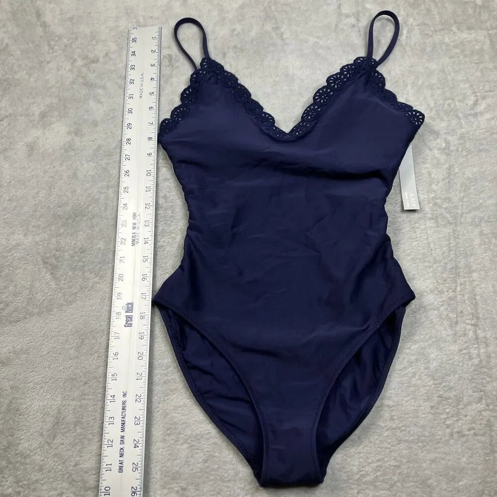 J Crew Eyelet Lana One-Piece Womens 8 Navy Blue Classic Sculpt CS552 Resort